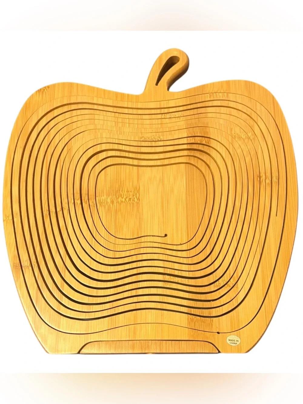 Wooden Apple-Shaped Fruit Basket - Natural Bamboo